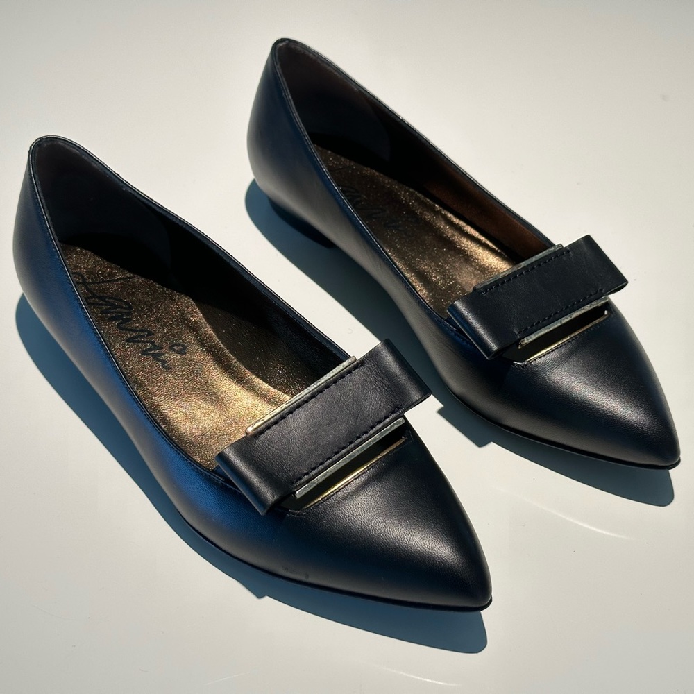 Lanvin Black Leather Pointed Toe Slip on Ballet Flats